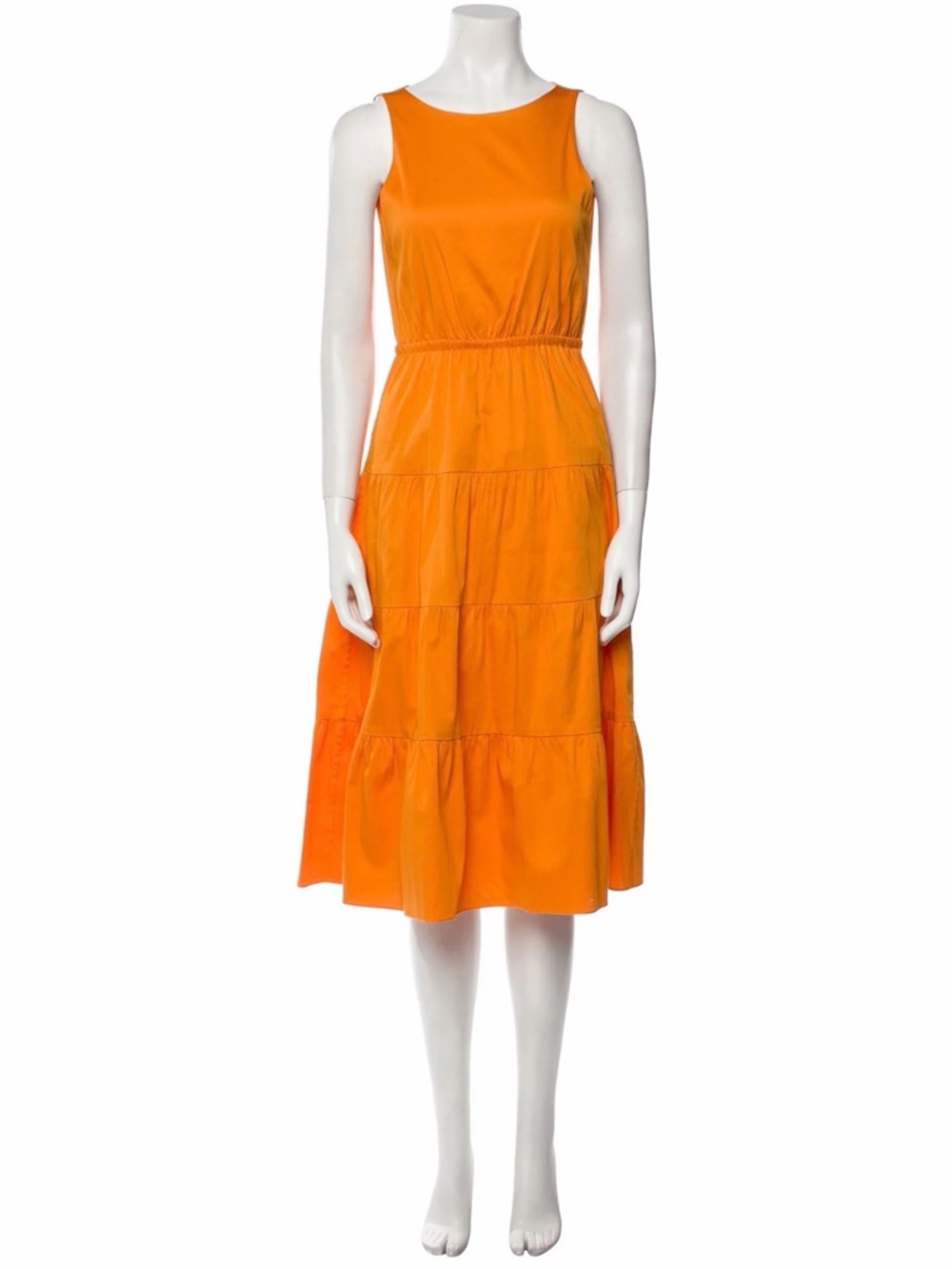 A-line midi dress with ruffles and layers, orange, by Alice + Olivia, size 10.